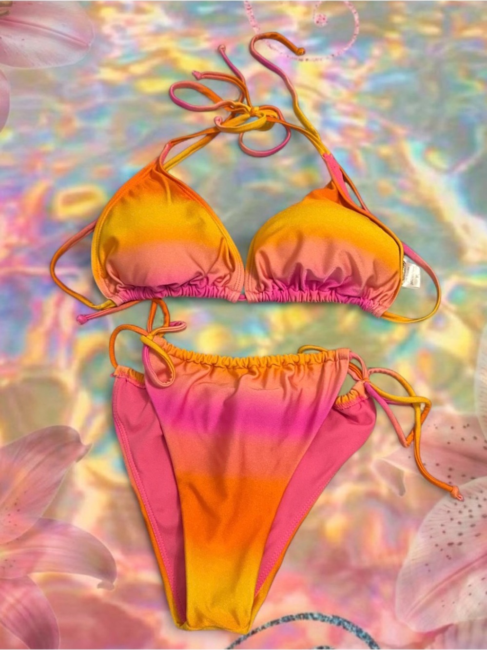 Gradient Pink-Orange Yellow Triangle Bikini